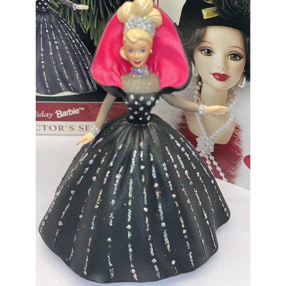 Holiday Barbie Doll Christmas Tree Ornament 1998 Hallmark Keepsake Black Dress - Picture 16 of 16